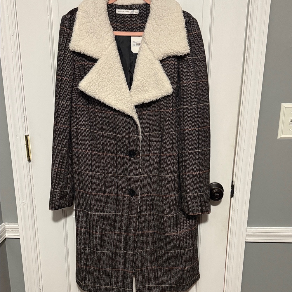 Altar'd State Plaid Teddy Jacket with Cream Collar